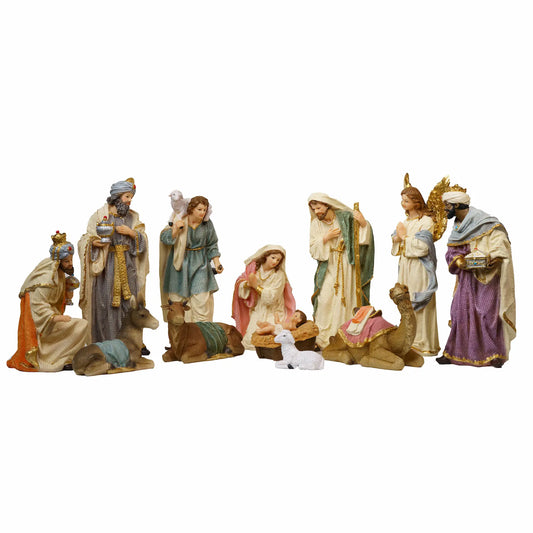 12-Piece Soft Pastel Nativity Scene Set – Hand-Painted Resin, 12″