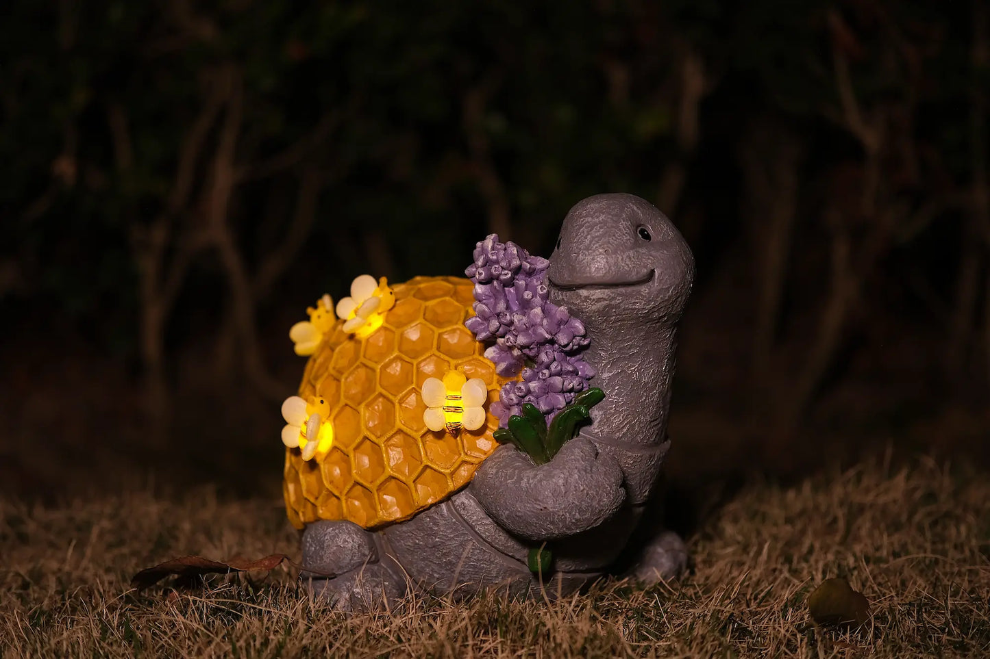 Solar lighted bee turtle garden figurine