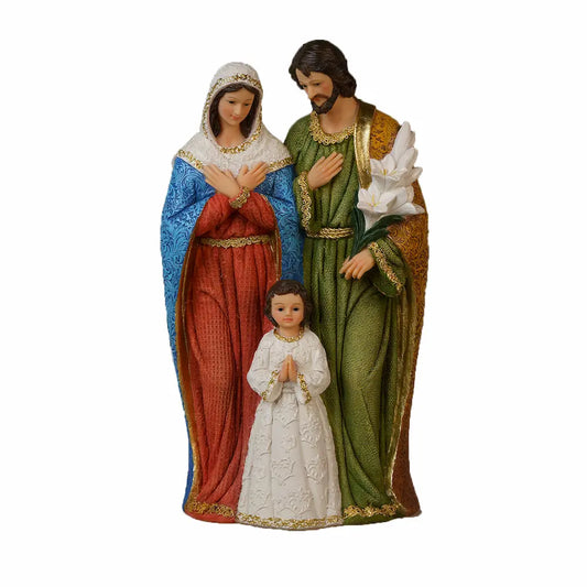 Hand-Painted Resin Holy Family Figurine with Lilies, 3 Sizes