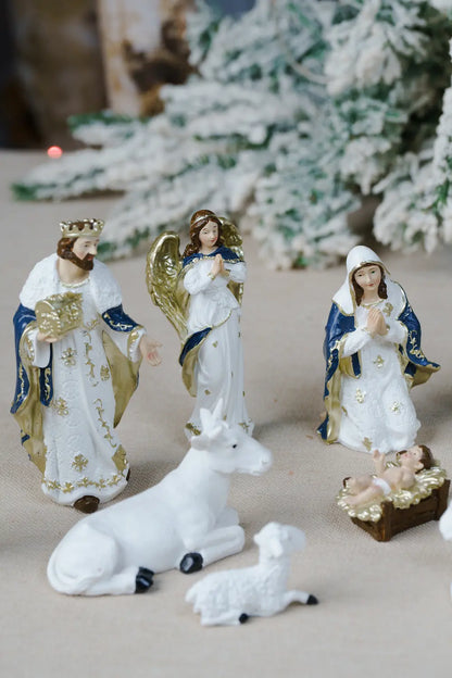 praying angel wise man mary blue white nativity scene