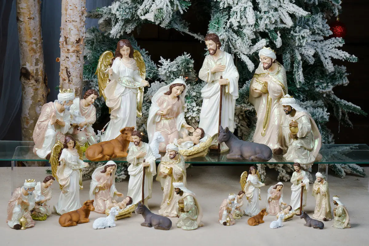 blush pink nativity set three sizes family comparison