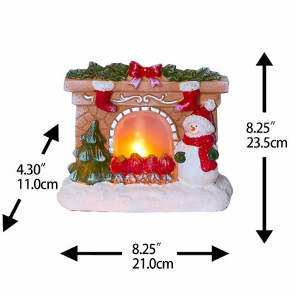 Snowman fireplace LED decor dimensions 8.25 inch height 8.25 inch width 4.30 inch depth