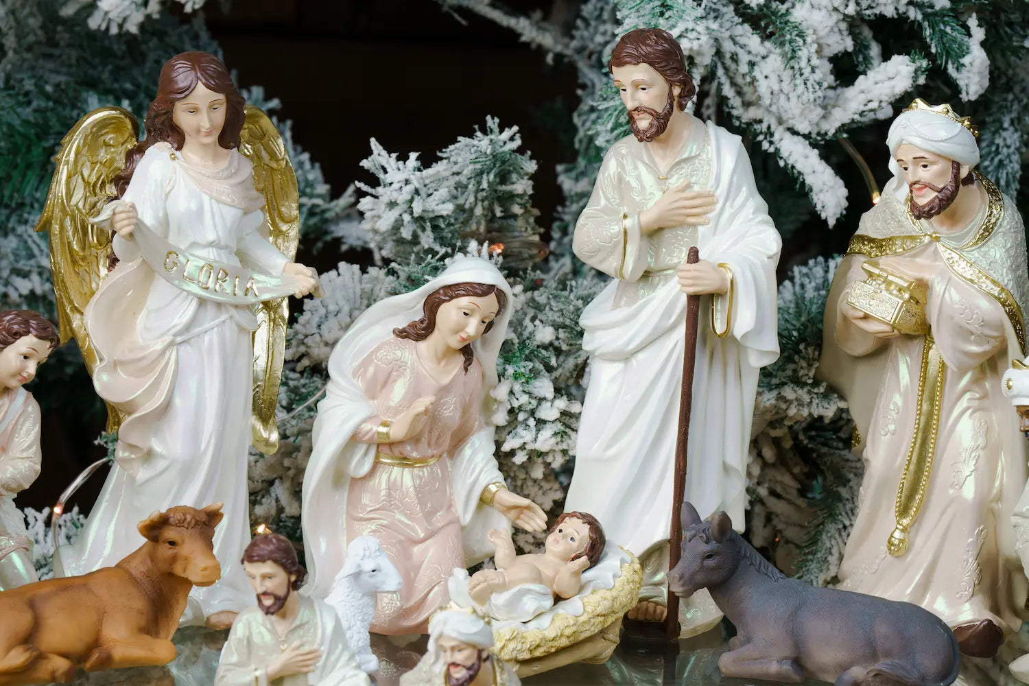 eleven piece nativity scene gloria angel blush pink ivory