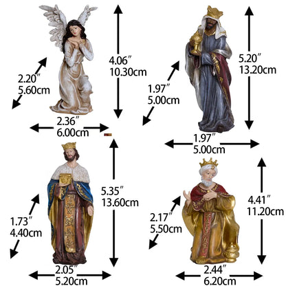 Nativity scene Three Kings and angel with measurements — hand-painted resin Magi figurines
