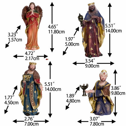 11-Piece Nativity Scene Set – Hand-Painted Resin Christmas Nativity Figurines with Holy Family, Three Wise Men, Angel, Shepherd & Animals – Indoor Holiday Decor