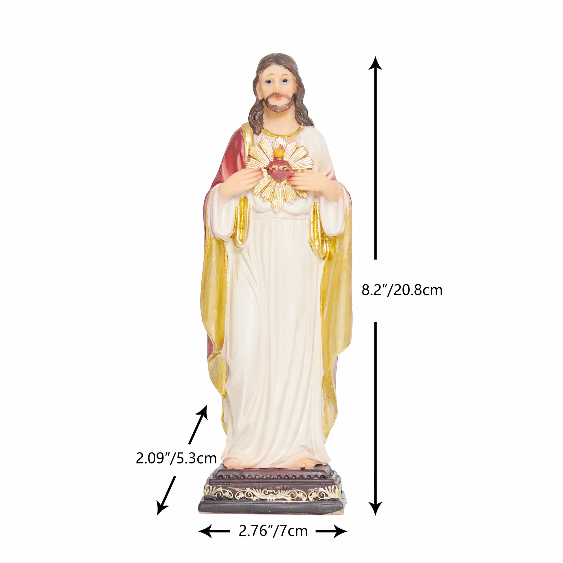 Sacred Heart of Jesus statue with size measurements, 8.2 inches height