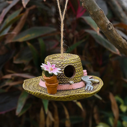 straw hat birdhouse Hanging Outdoor Garden Decor