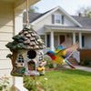 Fairy Cottage Birdhouse – Hand-Painted Resin Stone House – Whimsical Hanging Garden Decor