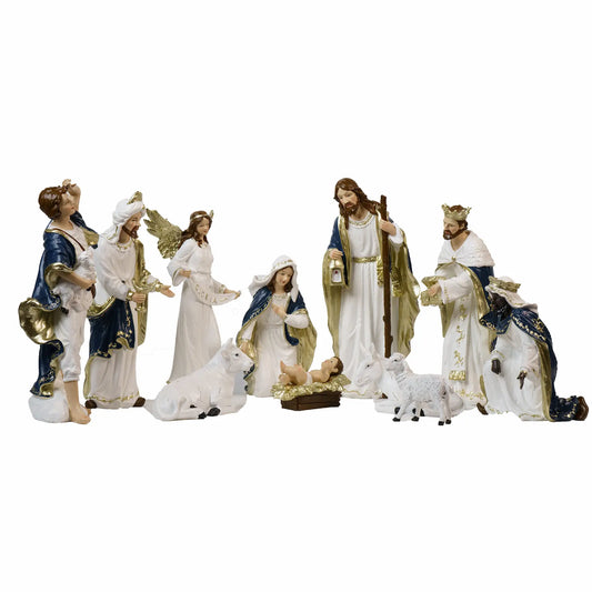 11-Piece Nativity Set with Gloria Angel – Blue & White Hand-Painted Resin, 12"