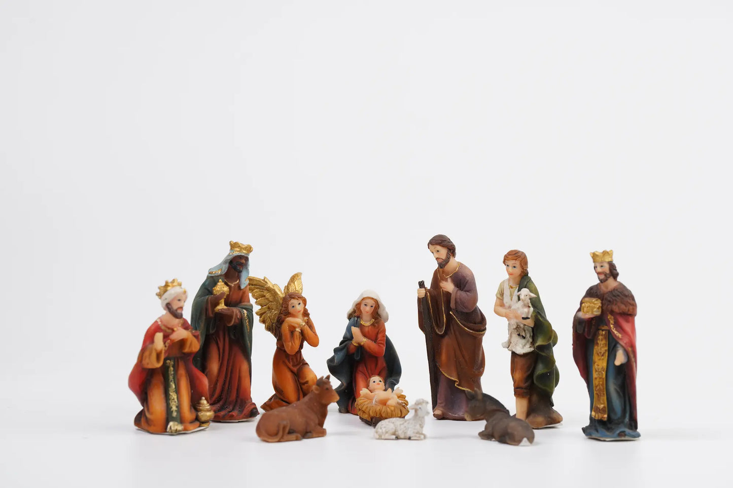 Nativity figurines set, compact religious Christmas decoration.