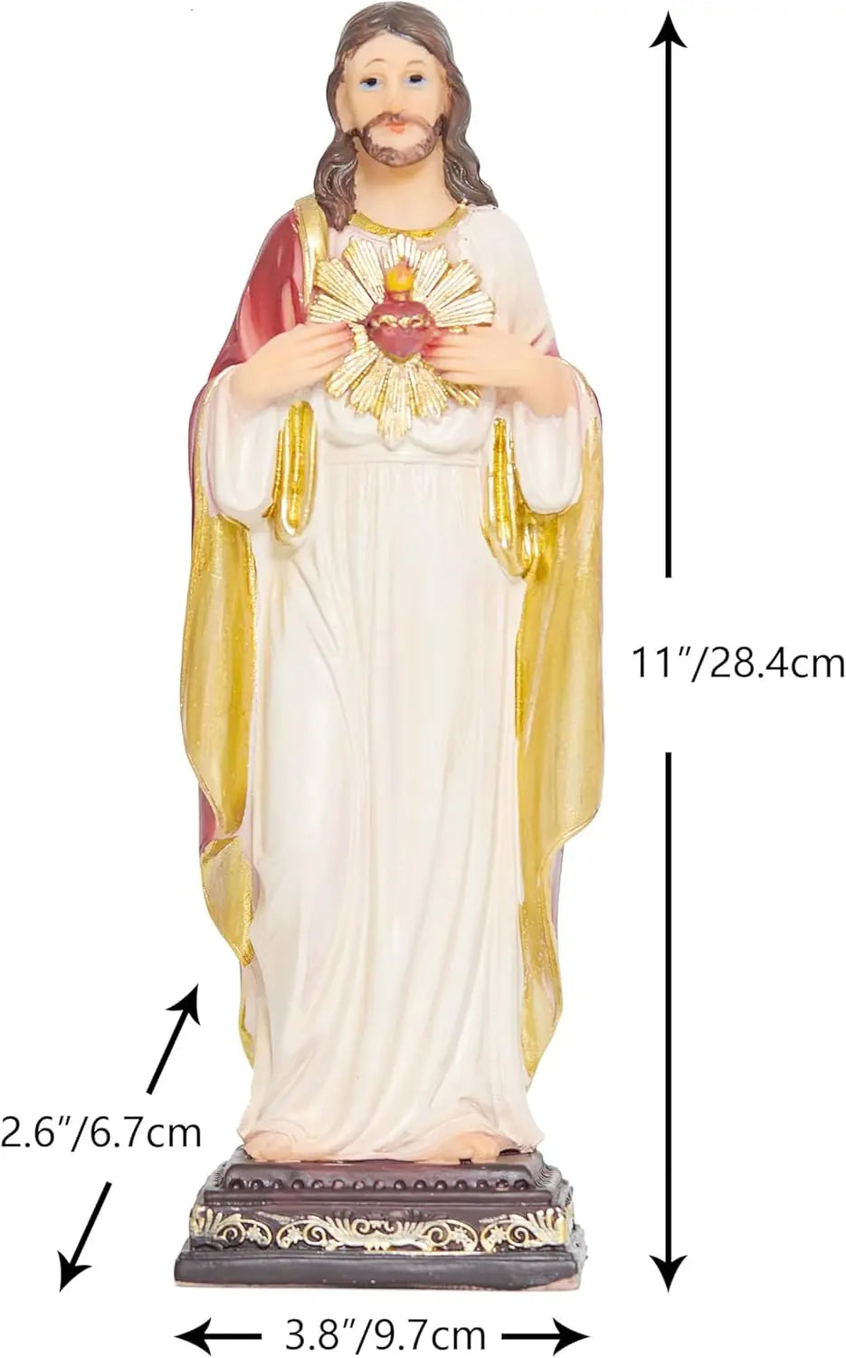 Sacred Heart of Jesus resin statue with dimensions, 11 inches height