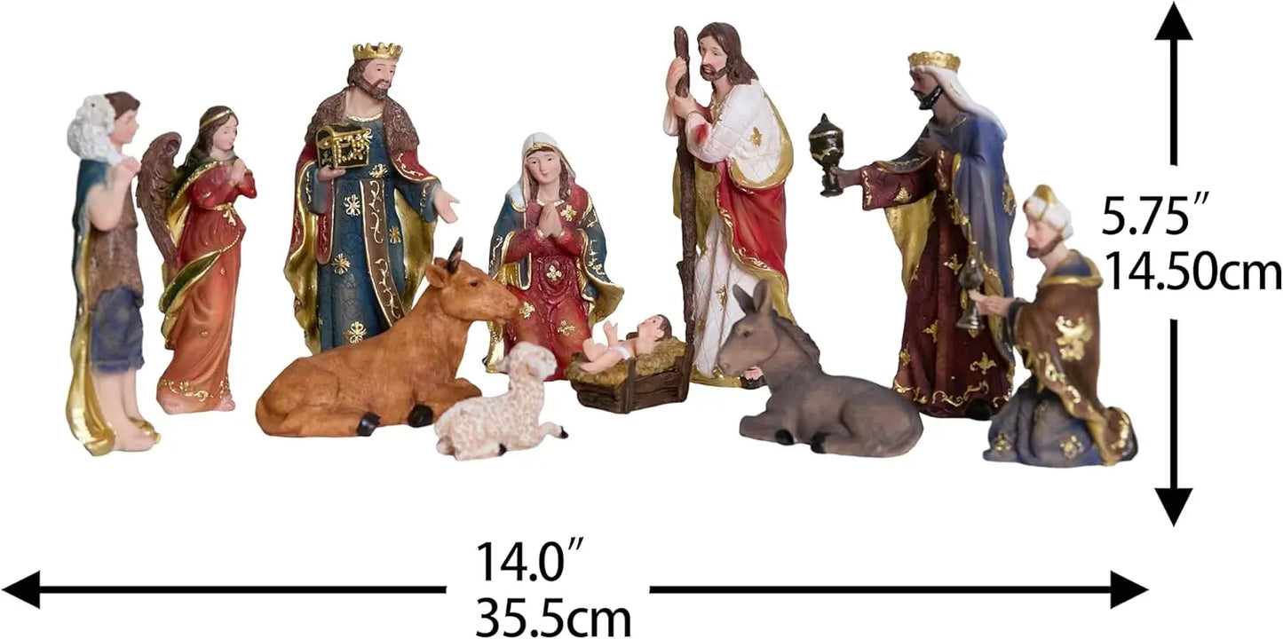 11-Piece Nativity Scene Set – Hand-Painted Resin Christmas Nativity Figurines with Holy Family, Three Wise Men, Angel, Shepherd & Animals – Indoor Holiday Decor