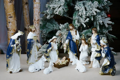 11 piece blue white nativity set full scene 30 inch spread