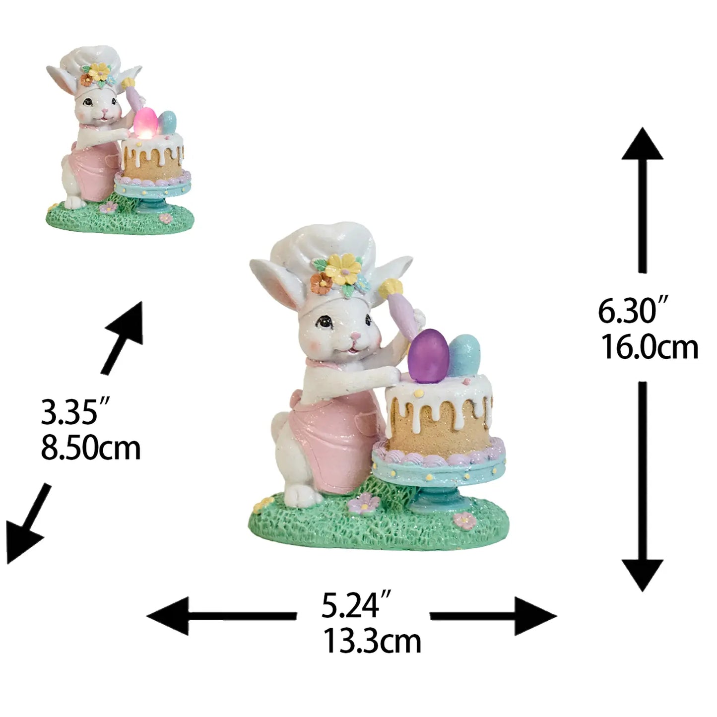 Easter bunny chef figurine dimensions 6.3 inch height 5.24 inch width