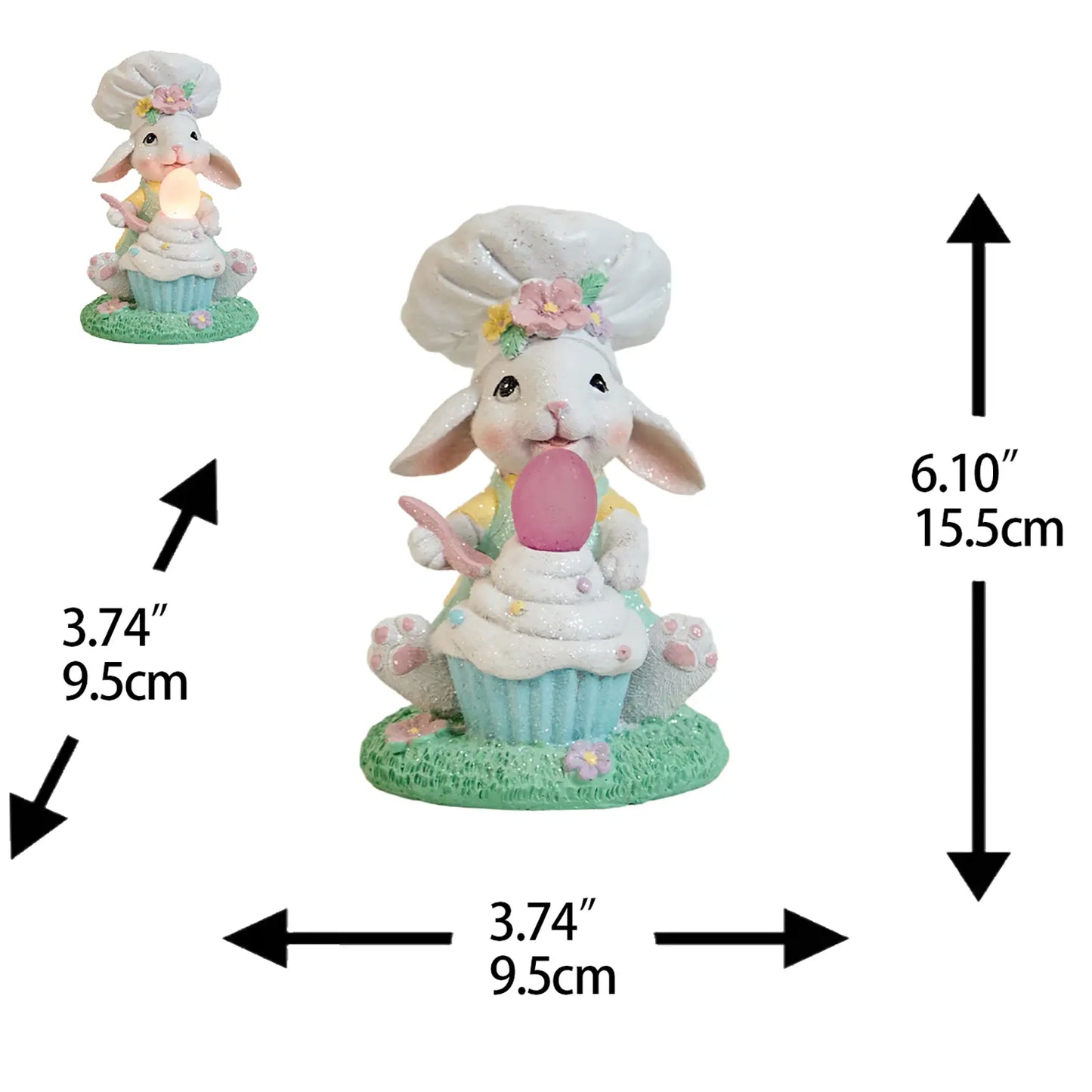 Easter bunny cupcake figurine dimensions 6.1 inch height 3.74 inch width