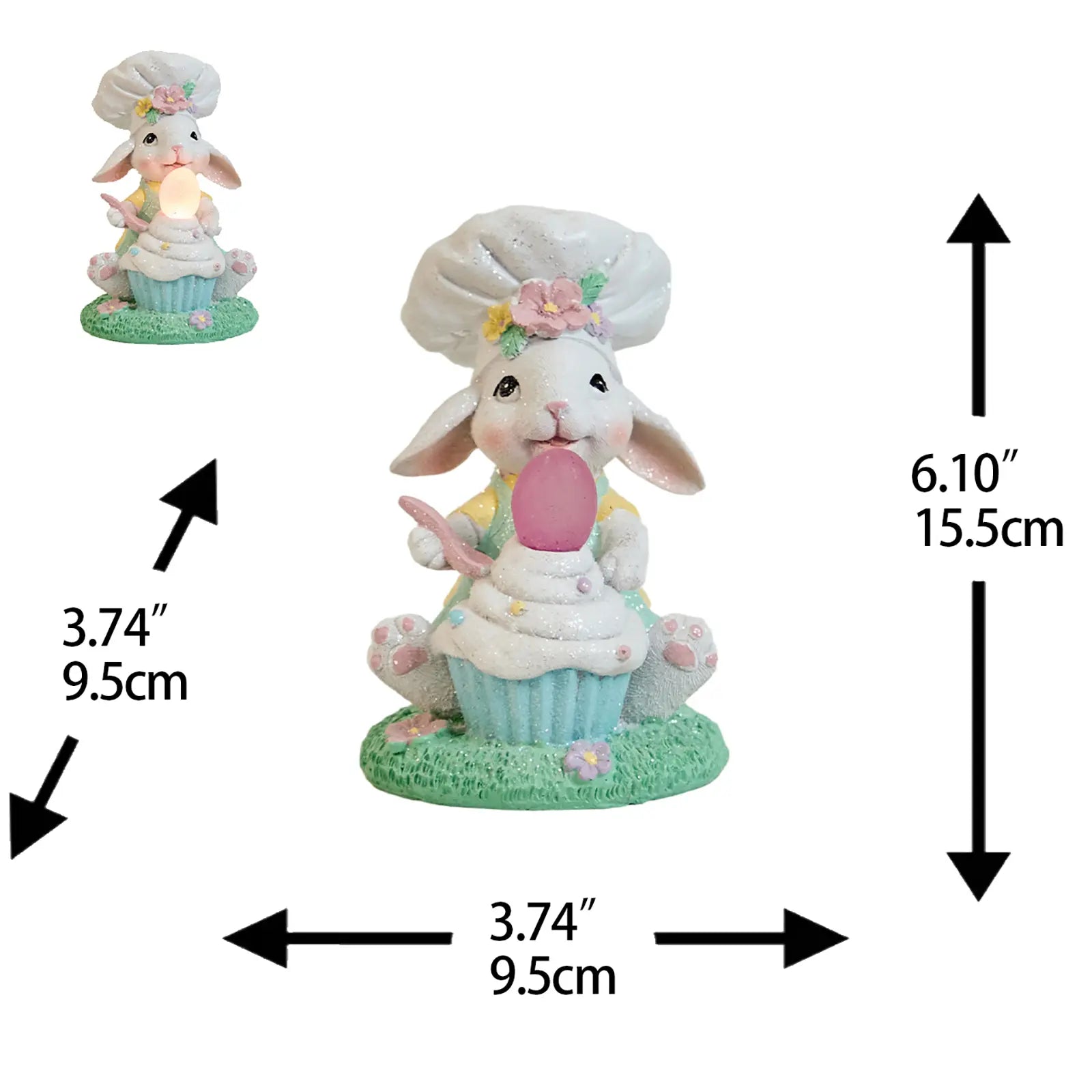 Easter bunny cupcake figurine dimensions 6.1 inch height 3.74 inch width