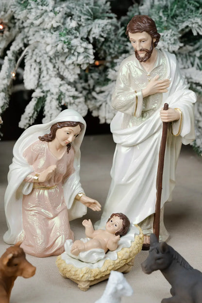 holy family mary joseph baby jesus blush pink pearlized finish