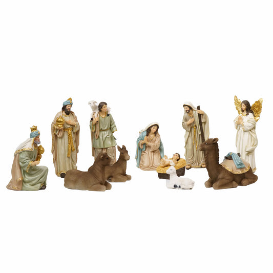 12-Piece Soft Neutral Nativity Scene Set – Hand-Painted Resin, 5.75″