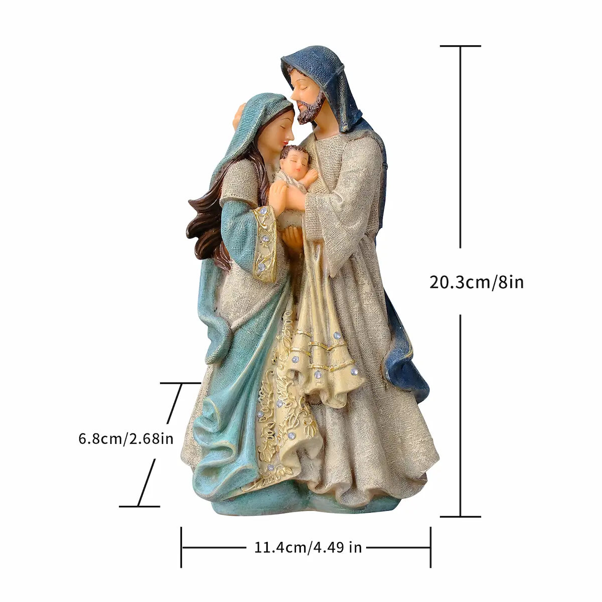 Holy Family statue 8 inch with measurements 