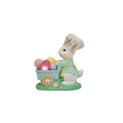 Easter Bunny Figurine with Egg Cart – Hand-Painted Glitter Resin Rabbit Pushing Pastel Easter Egg Wagon – Spring Tabletop Ornament, Easter Decoration & Whimsical Holiday Gift