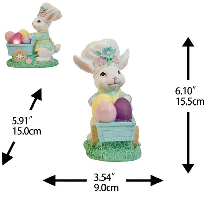 Easter Bunny Figurine with Egg Cart – Hand-Painted Glitter Resin Rabbit Pushing Pastel Easter Egg Wagon – Spring Tabletop Ornament, Easter Decoration & Whimsical Holiday Gift
