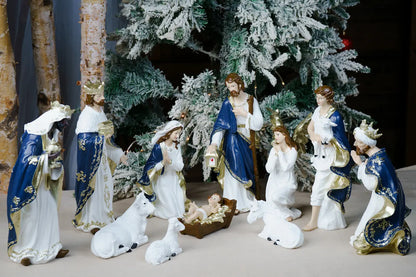 complete nativity set eleven pieces blue white church display