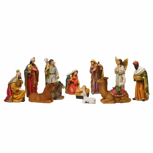12-Piece Warm Tone Nativity Scene Set – Hand-Painted Resin, 5.75″