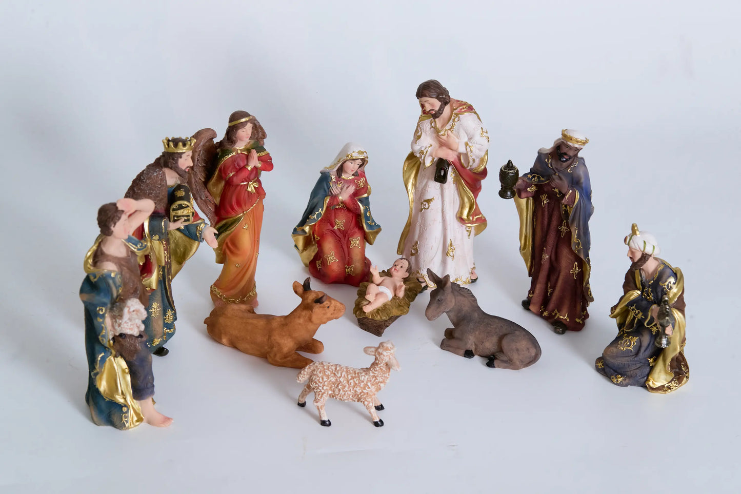 11-Piece Nativity Set – Hand-Painted Resin Christmas Nativity Figurines with Holy Family, Three Wise Men, Angel, Shepherd & Stable Animals – Indoor Holiday & Devotional Decor