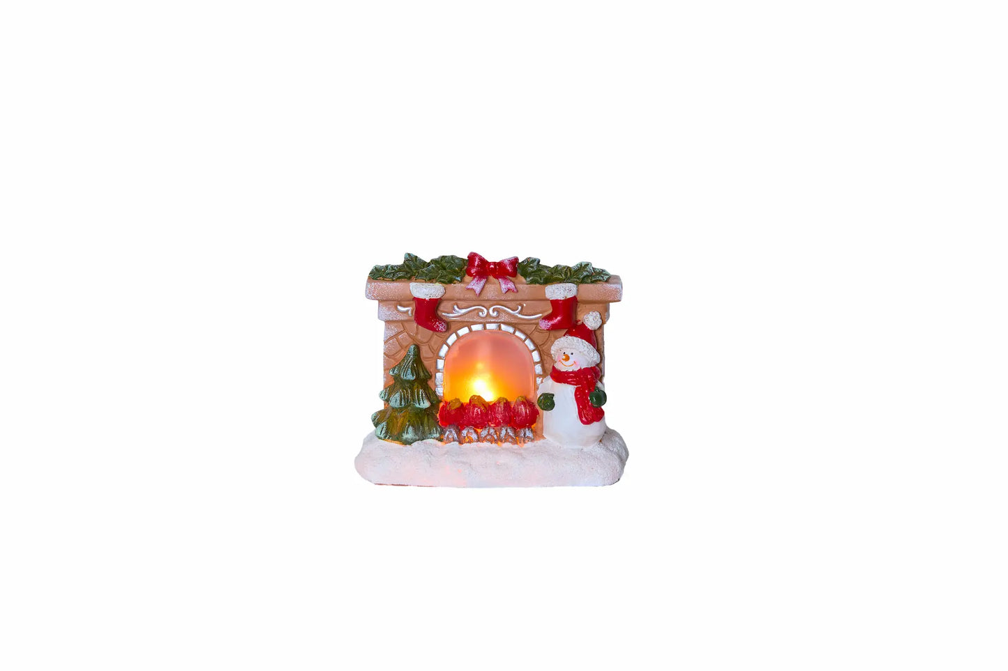 Lighted holiday mantel figurine isolated on transparent background