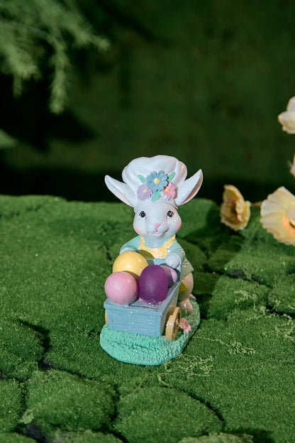 Easter Bunny Figurine with Egg Cart – Hand-Painted Glitter Resin Rabbit Pushing Pastel Easter Egg Wagon – Spring Tabletop Ornament, Easter Decoration & Whimsical Holiday Gift