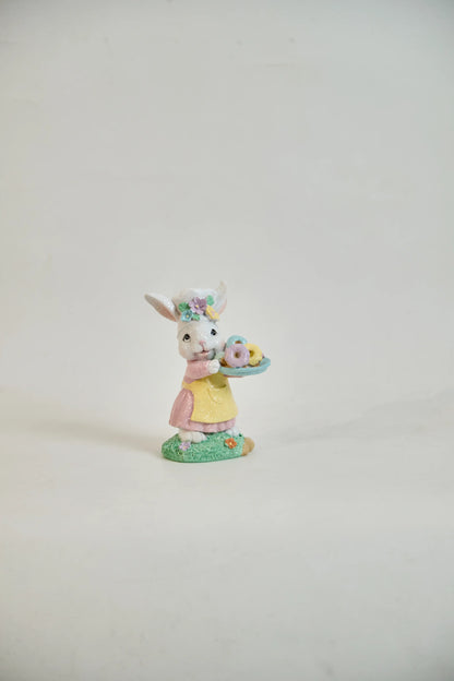 Zayton Easter bunny chef figurine front view, glitter resin spring decoration on neutral background