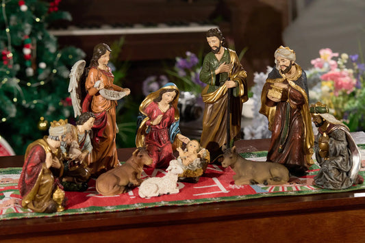 11 Piece Nativity Set, Hand-Painted Resin Christmas Figurines - Indoor Nativity Scene with Holy Family, Three Kings, Angel & Animals