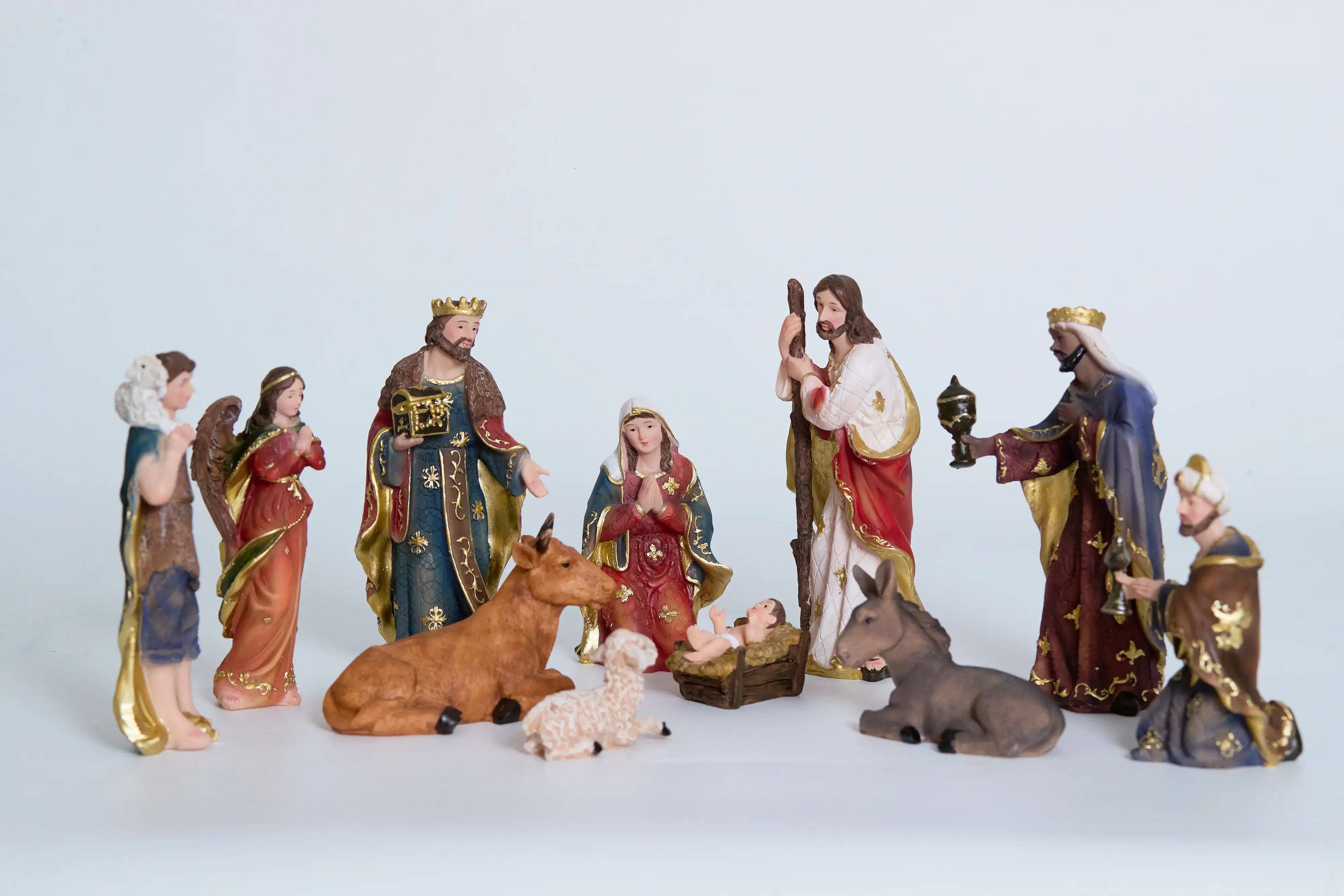 Full nativity scene set on white background showing all 11 figures