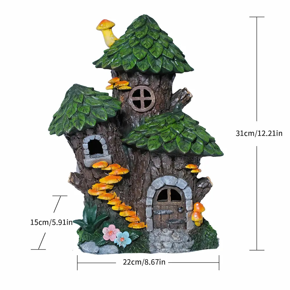 Fairy house size chart showing 12.2 inch height and 8.7 inch width
