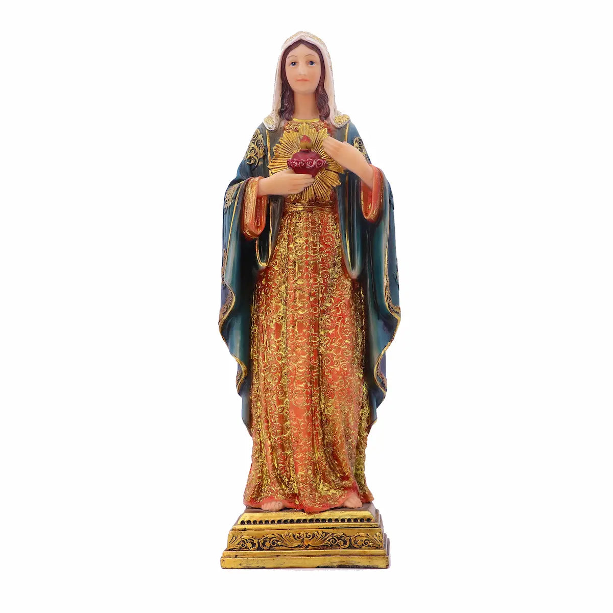 Sacred Heart Virgin Mary Statue, Hand-Painted Resin Catholic Figurine - Immaculate Heart Mary for Home Altar & Prayer Corner, Available in 8", 11", 13.5"