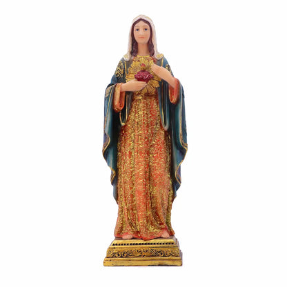 Sacred Heart Virgin Mary Statue, Hand-Painted Resin Catholic Figurine - Immaculate Heart Mary for Home Altar & Prayer Corner, Available in 8", 11", 13.5"