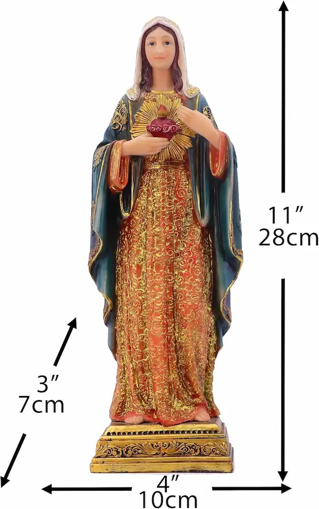 Sacred Heart Virgin Mary Statue, Hand-Painted Resin Catholic Figurine - Immaculate Heart Mary for Home Altar & Prayer Corner, Available in 8", 11", 13.5"