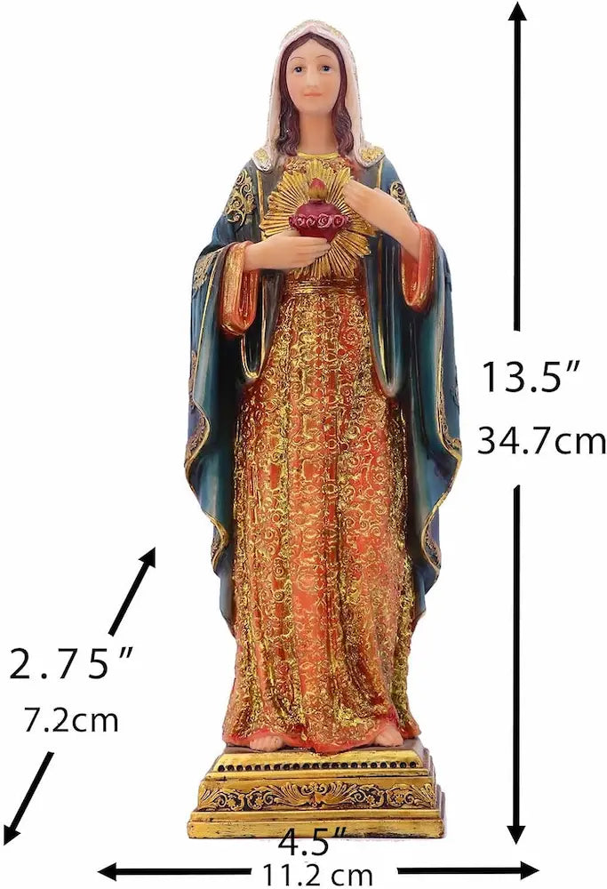 Sacred Heart Virgin Mary Statue, Hand-Painted Resin Catholic Figurine - Immaculate Heart Mary for Home Altar & Prayer Corner, Available in 8", 11", 13.5"
