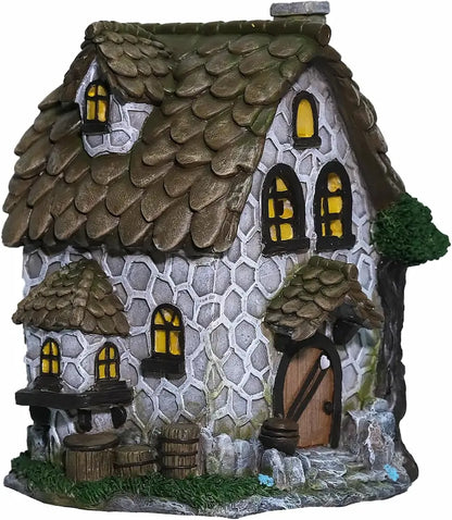Hand-painted resin stone fairy house with chimney
