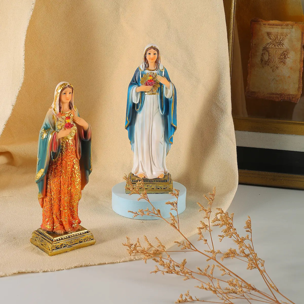 Sacred Heart Virgin Mary Statue, Hand-Painted Resin Catholic Figurine - Immaculate Heart Mary for Home Altar & Prayer Corner, Available in 8", 11", 13.5"