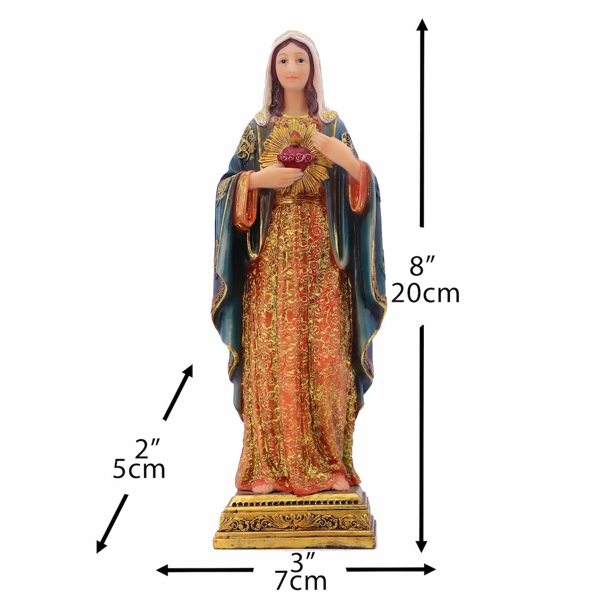 Sacred Heart Virgin Mary Statue, Hand-Painted Resin Catholic Figurine - Immaculate Heart Mary for Home Altar & Prayer Corner, Available in 8", 11", 13.5"