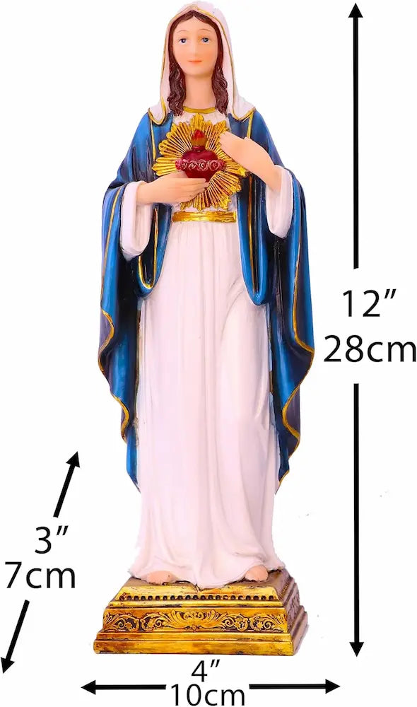 Sacred Heart Virgin Mary Statue, Hand-Painted Resin Catholic Figurine - Immaculate Heart Mary for Home Altar & Prayer Corner, Available in 8", 11", 13.5"