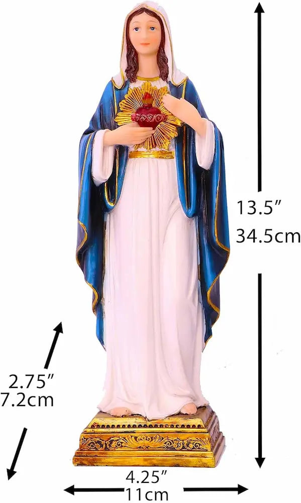 Sacred Heart Virgin Mary Statue, Hand-Painted Resin Catholic Figurine - Immaculate Heart Mary for Home Altar & Prayer Corner, Available in 8", 11", 13.5"