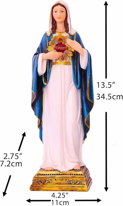 Sacred Heart Virgin Mary Statue, Hand-Painted Resin Catholic Figurine - Immaculate Heart Mary for Home Altar & Prayer Corner, Available in 8", 11", 13.5"
