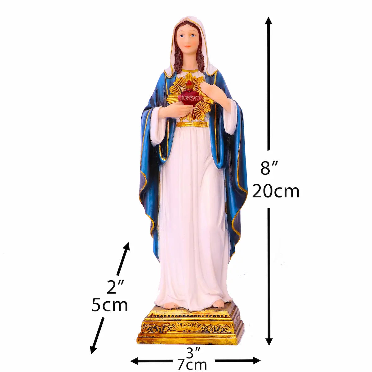 Sacred Heart Virgin Mary Statue, Hand-Painted Resin Catholic Figurine - Immaculate Heart Mary for Home Altar & Prayer Corner, Available in 8", 11", 13.5"