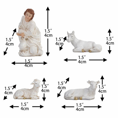 Nativity animals figurines set for manger scene, white and gold Christmas tabletop decor