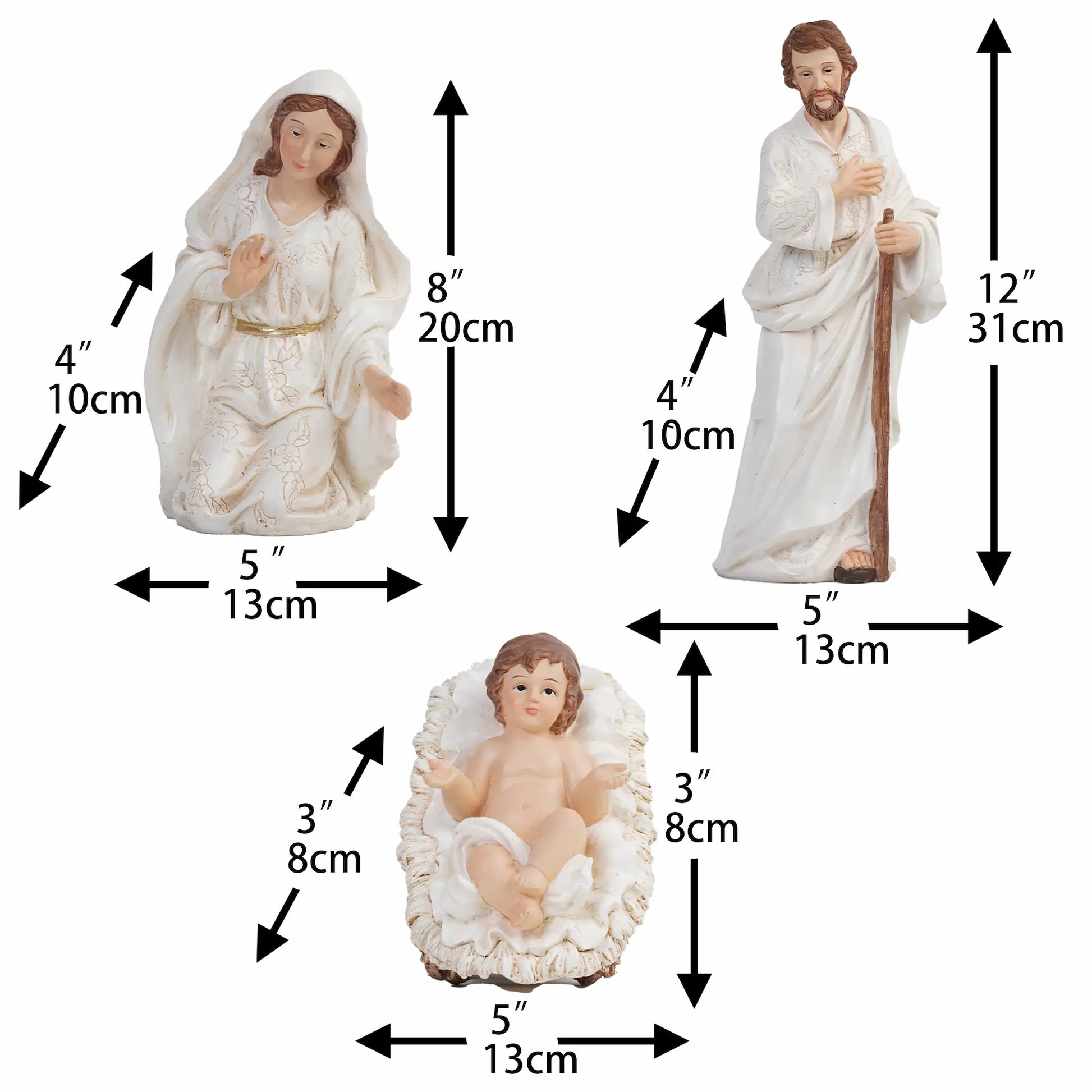 12 inch holy family nativity figurines dimensions