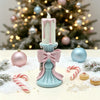 Light-Up Pastel Bow Candle Holder Figurine – 17cm Resin Christmas Table Decor