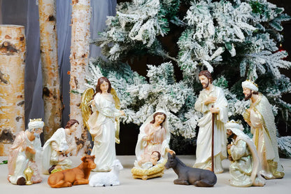 hand painted blush pink nativity set complete scene
