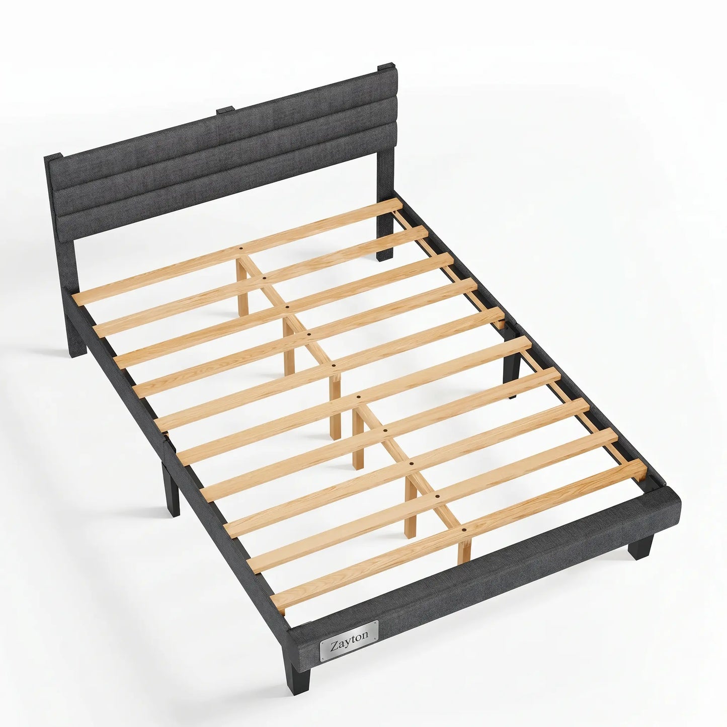 Queen Size Upholstered Platform Bed Frame with Adjustable Headboard, Wooden Slat Support, No Box Spring Needed, Dark Grey Linen Fabric Bed Base